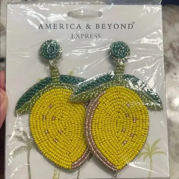 NWT America & Beyond Blue Lemon Beaded Bag w/Earrings - Picture 2 of 3